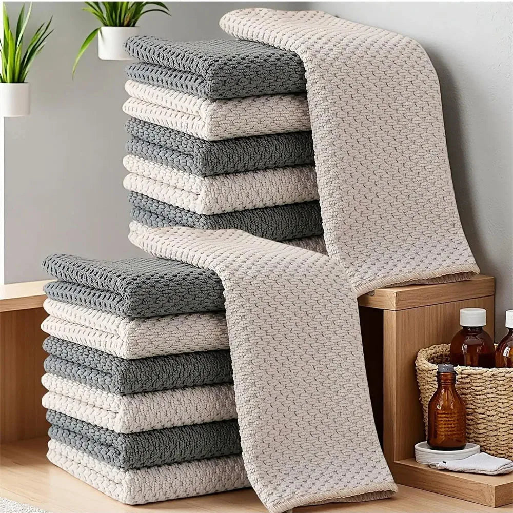 Soft Microfiber Kitchen Towels And Cloths 6Pack Highly Absorbent Double-Sided Texture Waffle Weave Easy to Clean