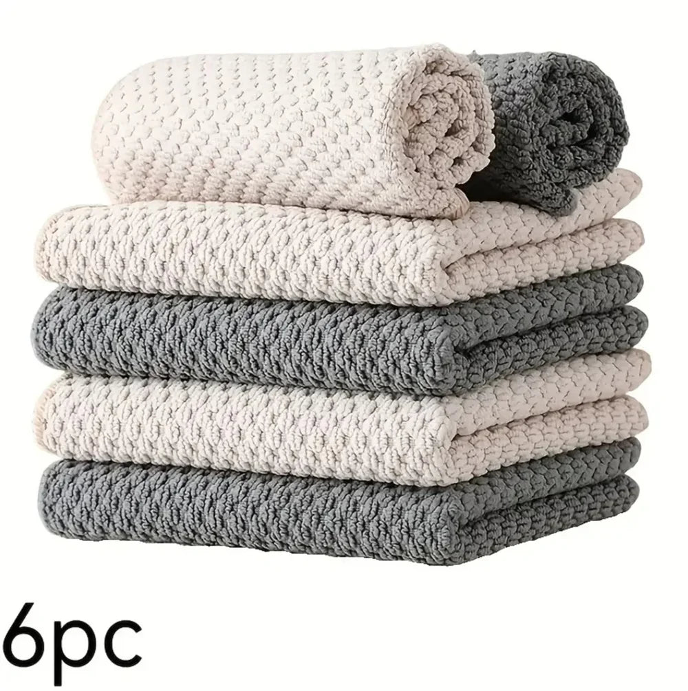 Soft Microfiber Kitchen Towels And Cloths 6Pack Highly Absorbent Double-Sided Texture Waffle Weave Easy to Clean