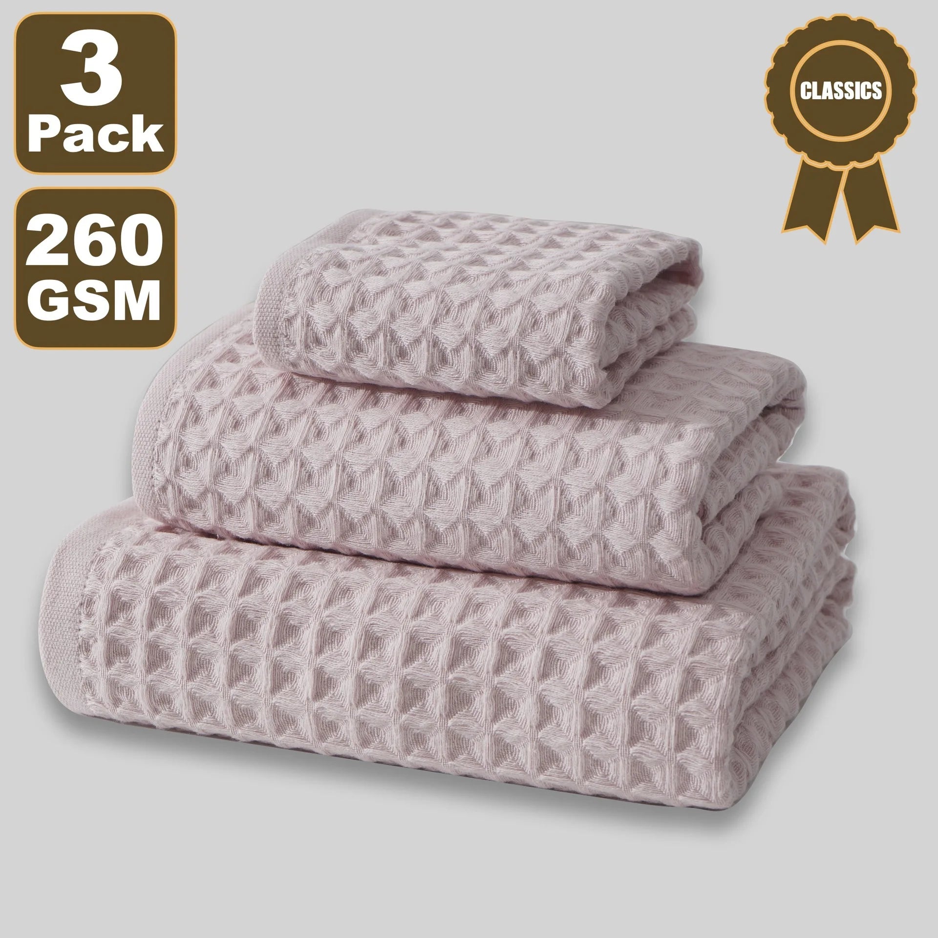 Premium Waffle Pattern Towel Set ,100% Cotton,Ultra-Absorbent & Soft,35x35cm Hand, 35x80cm Face, 70x140cm Bath,Bath Essentials