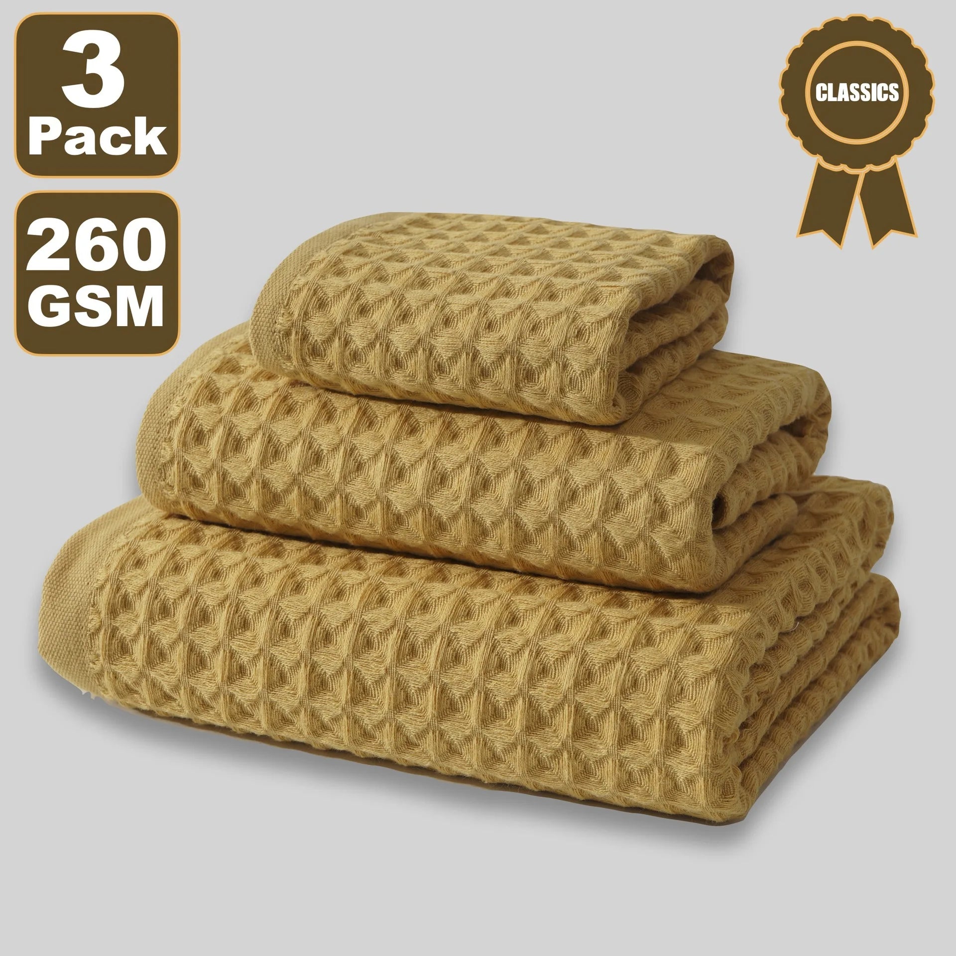 Premium Waffle Pattern Towel Set ,100% Cotton,Ultra-Absorbent & Soft,35x35cm Hand, 35x80cm Face, 70x140cm Bath,Bath Essentials