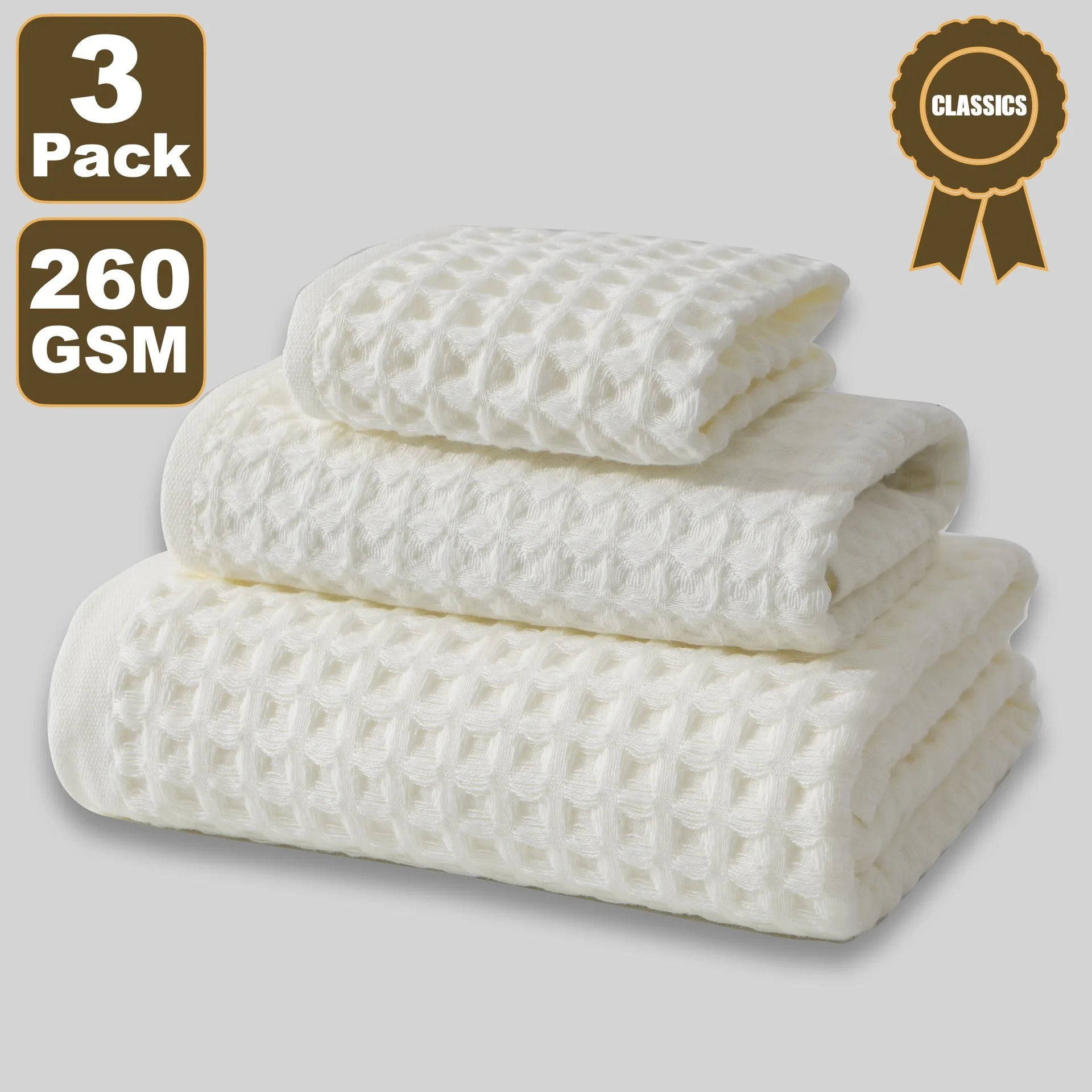 Premium Waffle Pattern Towel Set ,100% Cotton,Ultra-Absorbent & Soft,35x35cm Hand, 35x80cm Face, 70x140cm Bath,Bath Essentials