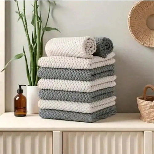 Soft Microfiber Kitchen Towels And Cloths 6Pack Highly Absorbent Double-Sided Texture Waffle Weave Easy to Clean