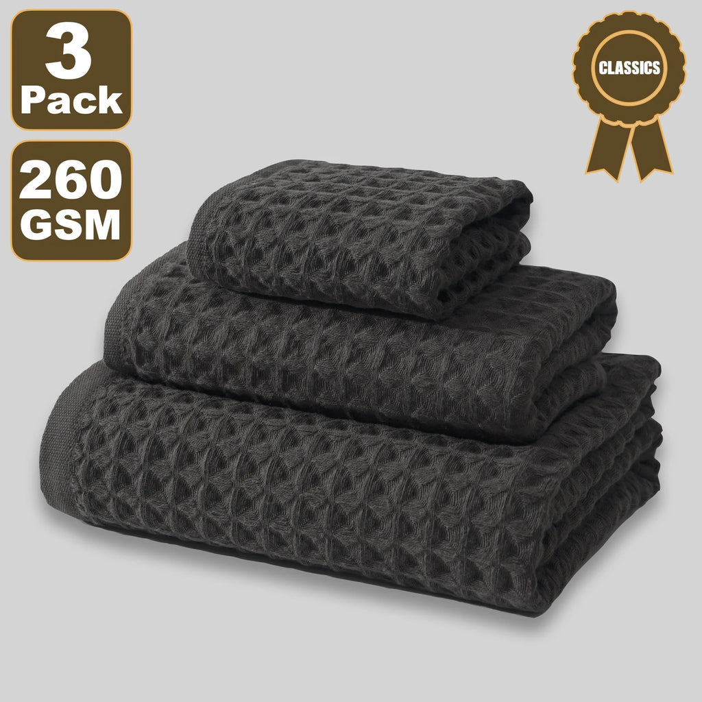 Premium Waffle Pattern Towel Set ,100% Cotton,Ultra-Absorbent & Soft,35x35cm Hand, 35x80cm Face, 70x140cm Bath,Bath Essentials