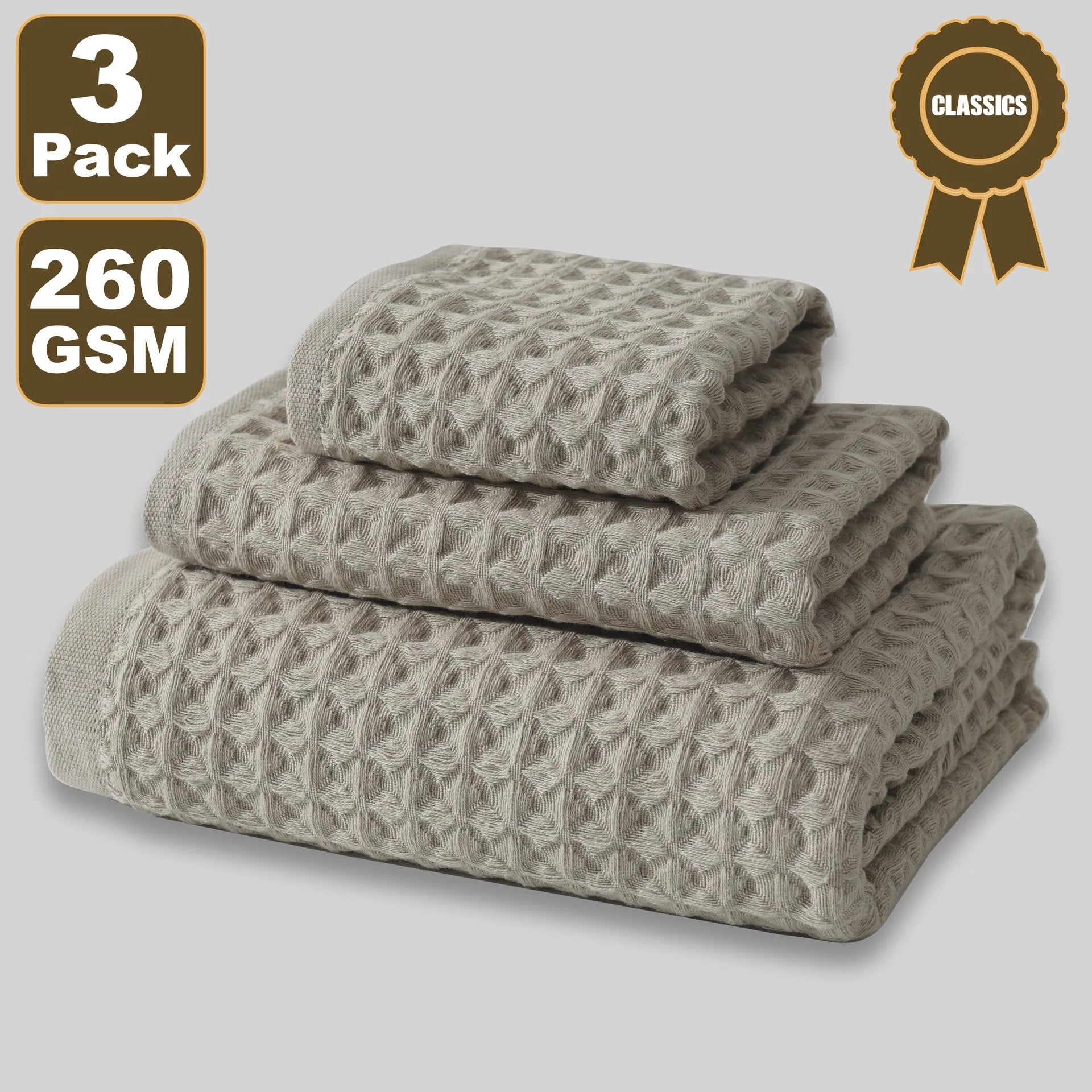 Premium Waffle Pattern Towel Set ,100% Cotton,Ultra-Absorbent & Soft,35x35cm Hand, 35x80cm Face, 70x140cm Bath,Bath Essentials