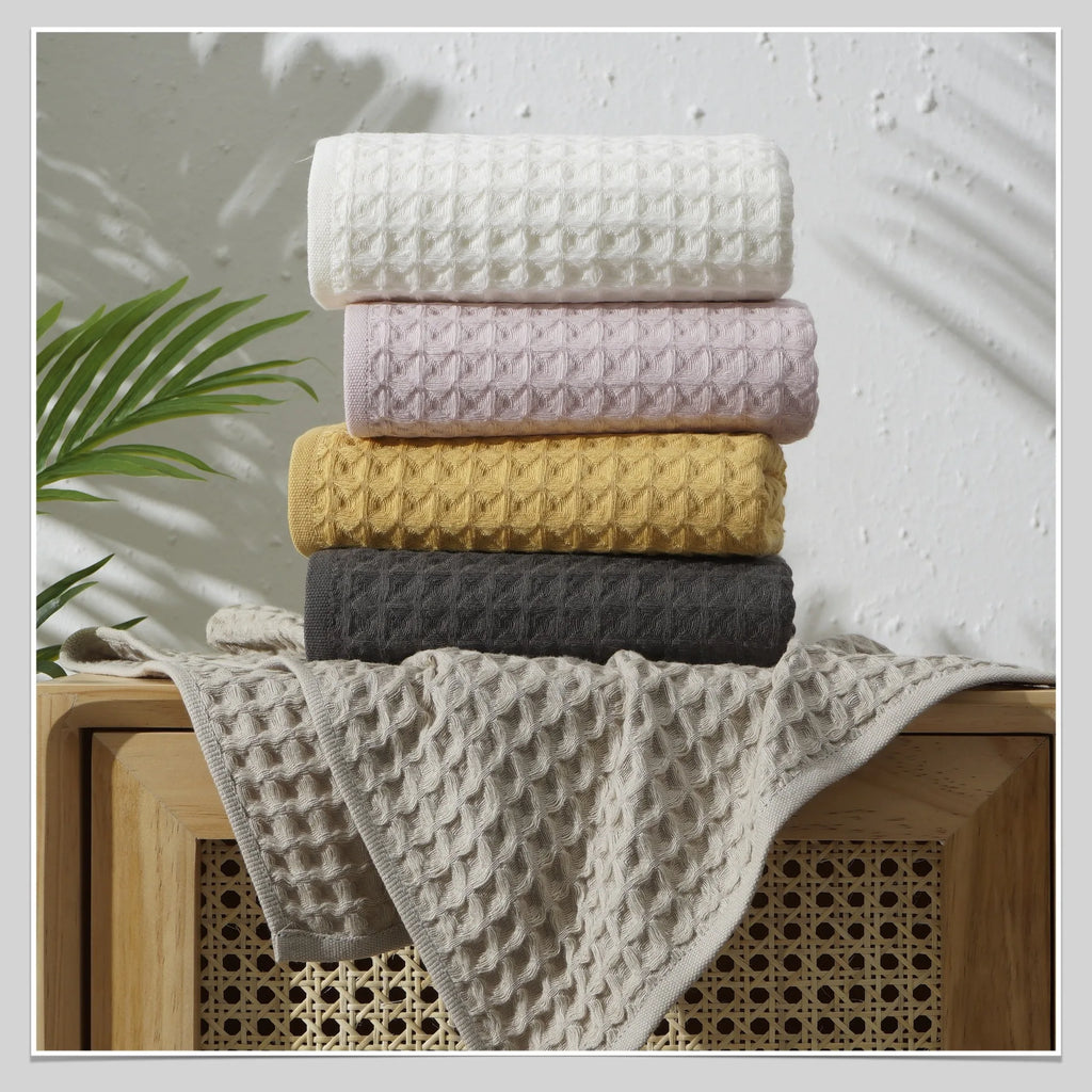 Premium Waffle Pattern Towel Set ,100% Cotton,Ultra-Absorbent & Soft,35x35cm Hand, 35x80cm Face, 70x140cm Bath,Bath Essentials